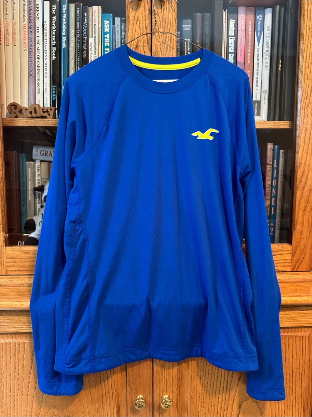 Hollister Royal Blue Long-Sleeve Performance Tee with Yellow Logo